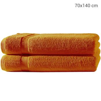 Preview: 2er-Set Duschtücher - 70x140 cm - 100% luxuriöse Baumwolle - Terra - Kuschelweich, saugstark, schnelltrocknend - Elegante Bordüren - Pflegeleicht