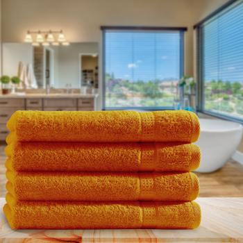 Preview: 4er-Set Badetücher 100x150 cm - 100% luxuriöse Baumwolle, kuschelweich, saugstark & schnelltrocknend - Terra Farbe, 2 Bordüren, maschinenwaschbar