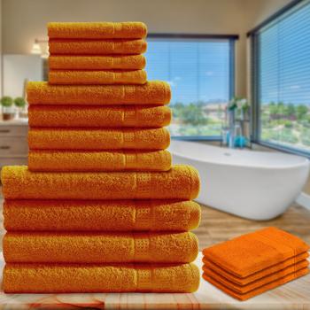 Preview: 16tlg. Handtuchset - 4x Gäste-, 4x Hand-, 4x Badehandtücher, 4x Waschlappen - 100% Baumwolle (500g/m²) - kuschelweich, saugstark, schnelltrocknend - terra