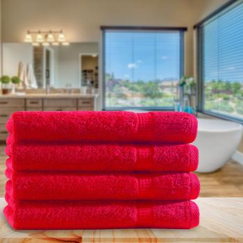 Preview: Lot de 4 Serviettes Invitées Rouge - 100% Coton Luxueux 500 g/m² - Douces, Absorbantes & Séchage Rapide - 30x50cm avec 2 Bordures