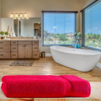 Preview: Drap de bain rouge 100x150cm - 100% coton luxueux doux et moelleux OEKO-TEX Standard 100 - Très absorbant - Séchage rapide avec 2 bordures tissées