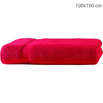 Preview: Drap de bain rouge 100x150cm - 100% coton luxueux doux et moelleux OEKO-TEX Standard 100 - Très absorbant - Séchage rapide avec 2 bordures tissées