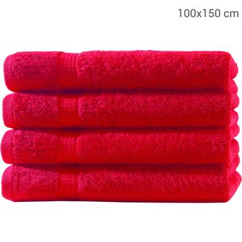 Preview: 4er-Set Badetücher Rot - 100x150cm luxuriöse Baumwolle - Kuschelweich, saugstark, schnelltrocknend, OEKO-TEX Standard 100, 2 Bordüren
