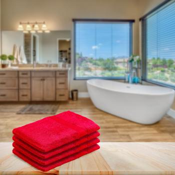 Preview: Lot de 4 Gants de Toilette 100% Coton Rouge - Doux & Moelleux- Très Absorbants- Lavables 60°C- Sèche-Linge- 21x16cm 500g/m²