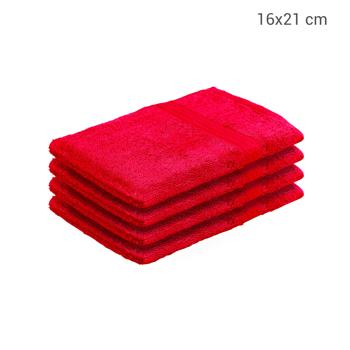 Preview: Lot de 4 Gants de Toilette 100% Coton Rouge - Doux & Moelleux- Très Absorbants- Lavables 60°C- Sèche-Linge- 21x16cm 500g/m²