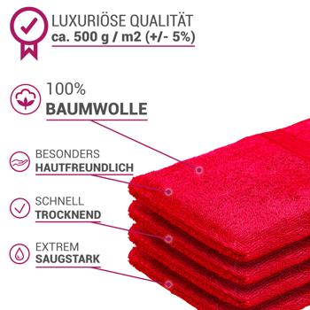 Preview: 8er-Set Waschhandschuhe Rot - 100% Baumwolle Frottee-Lappen mit Schlaufe - Saugstark, Strapazierfähig, 60°C Waschbar, 500g/m² - OEKO-TEX
