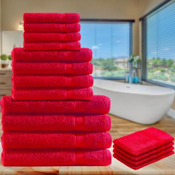 Preview: 16-teiliges Handtuch-Set Frottee Rot - 4x Gäste-, 4x Hand-, 4x Duschttücher & 4x Waschlappen - 100% Baumwolle - Luxus Qualität 500g/m² - OEKO-TEX Standard 100