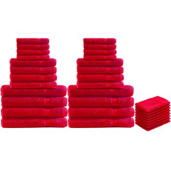 Preview: Set de 32 Serviettes Éponge Coton Rouge - Doux Moelleux & Séchage Rapide - 8 Invités 8 Toilettes 8 Bains 8 Gants - OEKO-TEX 100