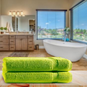 Preview: Lot 2 Draps de Douche Vert Pomme - 70x140 cm, 100% Coton Luxueux 500 g/m² - Très Absorbants, Doux & Séchage Rapide