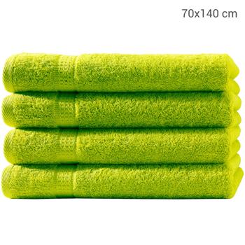 Preview: Lot de 4 Draps de Douche Vert Pomme - 70x140 cm, 100% Coton Luxueux, Très Absorbants, avec 2 Bordures - Lavable en Machine