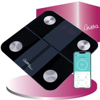 Preview: Digitale 14in1 Körperanalysewaage aus Glas, Bluetooth & App, max. 180 kg, Personenwaage mit grossem LED Display, Apple Health und Google Fit geeignet