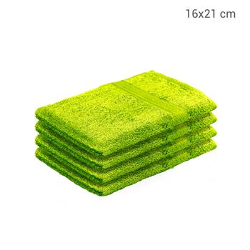 Preview: Lot de 4 gants de toilette 100% coton - Doux, moelleux, très absorbants - Vert pomme - 21x16 cm, 500g/m² - Lavables 60°C - Avec dragonne