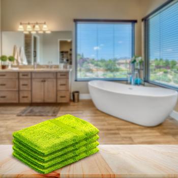 Preview: Lot de 4 gants de toilette 100% coton - Doux, moelleux, très absorbants - Vert pomme - 21x16 cm, 500g/m² - Lavables 60°C - Avec dragonne