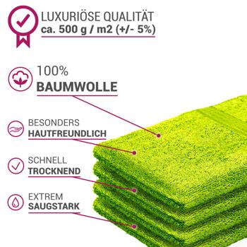 Preview: Lot de 4 gants de toilette 100% coton - Doux, moelleux, très absorbants - Vert pomme - 21x16 cm, 500g/m² - Lavables 60°C - Avec dragonne