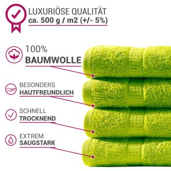 Preview: Set de Serviettes 24 Pièces - 8 Invités, 8 Mains, 8 Douche - 100% Coton 500 g/m² - Vert Pomme - Doux, Absorbant, Séchage Rapide