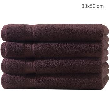 Preview: Lot de 4 Serviettes Invitées Marron - 100% Coton Luxueux 500 g/m² - 30x50cm, Très Absorbantes, Séchage Rapide, Douces - Éléments Amovibles