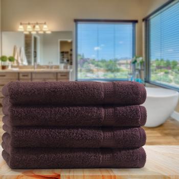 Preview: set di 4 asciugamani, 50 x 100 cm, 100% cotone di lusso, con 2 bordi, marrone