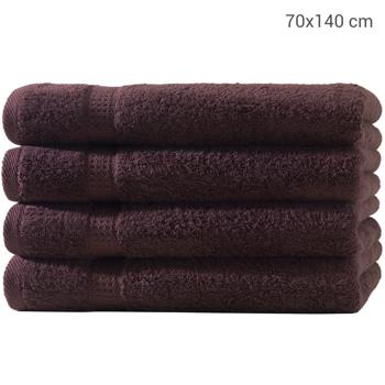 Preview: Lot 4 Draps de Douche Marron - 70x140cm - 100% Coton Luxueux Ultra Absorbant Doux - Sèche Rapidement - 2 Bordures Tissées Élégantes
