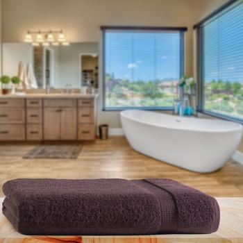 Preview: Drap de Bain Marron - 100x150 cm - Coton Luxueux 500 g/m² - Très Absorbant, Doux & Moelleux - 2 Bordures Tissées Élégantes - Lavable 60°C