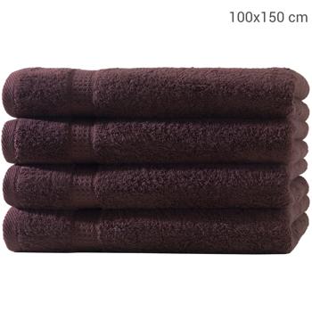 Preview: 4er-Set Badetücher luxuriöse Baumwolle - Kuschelweich, hochsaugfähig, schnell trocknend - Braun, 100x150cm, OEKO-TEX 100, maschinenwaschbar, 2 Bordüren