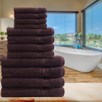 Preview: Handtuchset 12-teilig - 100% Baumwolle, braun - 4x Gäste-, 4x Hand-, 4x Duschtücher - OEKO-TEX Standard 100, flauschig, saugstark, pflegeleicht