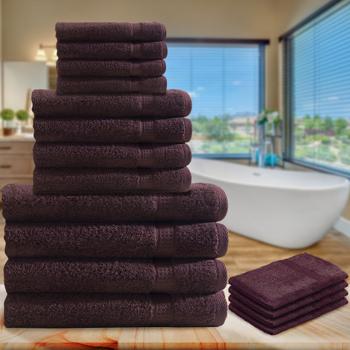 Preview: 16-tlg. Frottee Handtuch-Set braun - 4x Gäste-, 4x Hand-, 4x Bade-, 4x Waschlappen - Saugstark, OEKO-TEX 100, 60°C waschbar