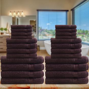 Preview: Set de serviettes 24 pièces - Douceur luxe 100% coton, très absorbant - 8 invités 50x30cm - 8 mains 100x50cm - 8 bain 150x100cm - Marron - Lavable 60°