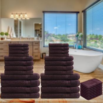 Preview: set de 32 serviettes en éponge, 8 serviettes d‘invité, 8 serviettes de bain, 8 serviettes de douche et 8 gants de toilette, marron
