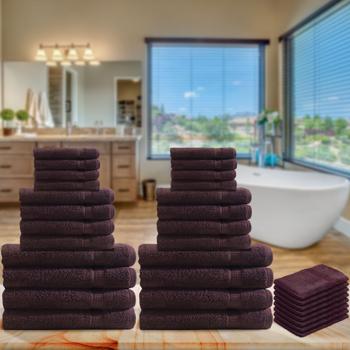 Preview: Set 32 Serviettes de Bain Éponge Marron - 100% Coton 500g/m² - Douces-Moelleuses-Absorbantes-Durables - 8 Invités-8 Mains-8 Bains-8 Gants - Lavable 60°C