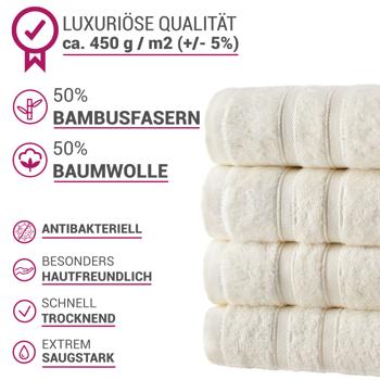 Preview: Lot de 4 serviettes - 50% bambou & 50% coton - Naturel 50x100 cm - Douces, très absorbantes & antibactériennes - Oeko-Tex Standard 100