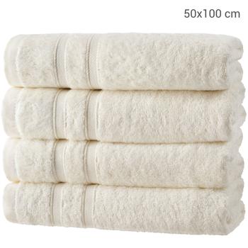 Preview: Lot de 4 serviettes - 50% bambou & 50% coton - Naturel 50x100 cm - Douces, très absorbantes & antibactériennes - Oeko-Tex Standard 100