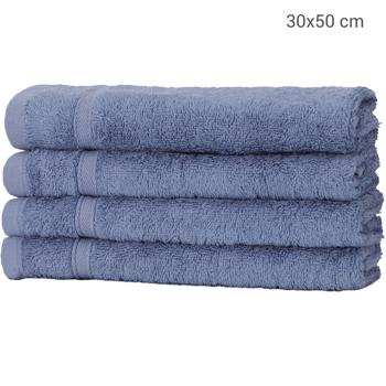 Preview: Lot de 4 Serviettes Invités Douces - Absorbantes & Antibactériennes - 50% Bambou/Coton Bleu 30x50cm - Qualité 450g/m² Certifié Oeko-Tex