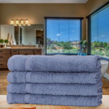 Preview: Lot de 4 Serviettes Invités Douces - Absorbantes & Antibactériennes - 50% Bambou/Coton Bleu 30x50cm - Qualité 450g/m² Certifié Oeko-Tex