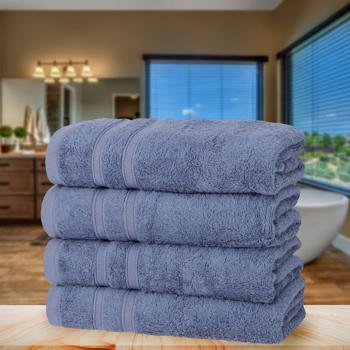 Preview: Lot de 4 Serviettes - 50% Bambou & 50% Coton - 50x100 cm - Douces, Absorbantes, Antibactériennes - Oeko-Tex Standard 100 - Bleu