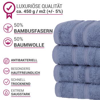 Preview: Lot de 4 Serviettes - 50% Bambou & 50% Coton - 50x100 cm - Douces, Absorbantes, Antibactériennes - Oeko-Tex Standard 100 - Bleu