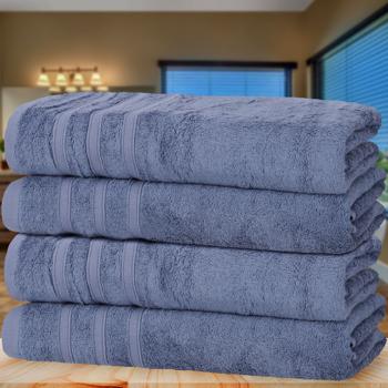 Preview: Lot de 4 Serviettes de Douche - 50% Bambou & 50% Coton Luxueux (450 g/m²) - 70x140 cm Bleu - Douces, Absorbantes, Antibactériennes, Oeko-Tex Standard 100