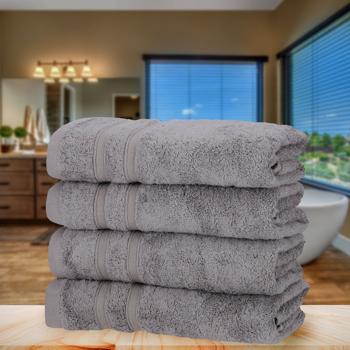 Preview: Lot de 4 serviettes gris - 50% bambou & 50% coton 50x100cm douceur luxe 450g/m² - Hypoallergéniques, absorbantes, séchage rapide, élégance tissée