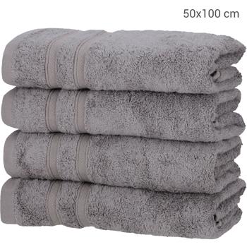 Preview: Lot de 4 serviettes gris - 50% bambou & 50% coton 50x100cm douceur luxe 450g/m² - Hypoallergéniques, absorbantes, séchage rapide, élégance tissée