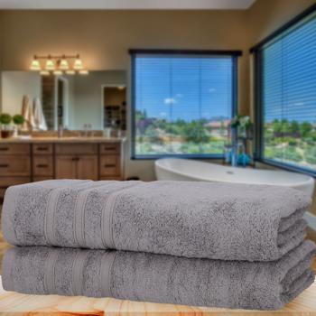 Preview: Lot de 2 Serviettes de Douche - Bambou & Coton, 70x140cm, Grises - Douces, Absorbantes, Antibactériennes - Oeko-Tex 100 - 450 g/m²