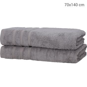 Preview: Lot de 2 Serviettes de Douche - Bambou & Coton, 70x140cm, Grises - Douces, Absorbantes, Antibactériennes - Oeko-Tex 100 - 450 g/m²