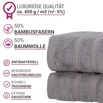 Preview: 4er-Set Duschhandtücher 70x140 cm Grau - Kuschelweich, saugstark & antibakteriell - 50% Bambus 50% Baumwolle - OEKO-TEX Standard 100 zertifiziert