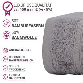 Preview: Serviette de sauna douce et moelleuse - 50% bambou & 50% coton - Gris 70x200 cm - Certifié Oeko-Tex Standard 100 - Antibactérien