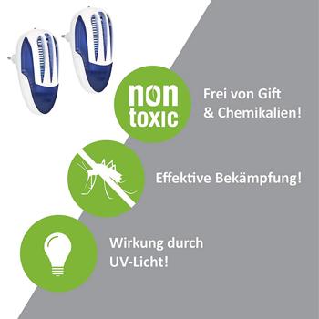 Preview: 2 efficaci insetticidi (luce UV): Repellente per mosche e zanzare fino a 30m². Protezione affidabile contro gli insetti fastidiosi senza l‘uso di sostanze chimiche