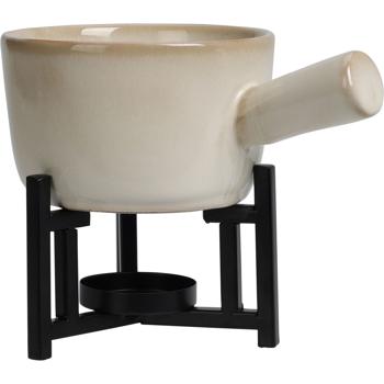 Preview: Set fonduta completo per 1-2 persone, porcellana e metallo, beige-nero – con scaldavivande a tealight e 2 forchette per fonduta – per formaggio, carne o cioccolato Preview: Set fonduta completo per 1-2 persone, porcellana e metallo, beige-nero – con scaldavivande a tealight e 2 forchette per fonduta – per formaggio, carne o cioccolato
