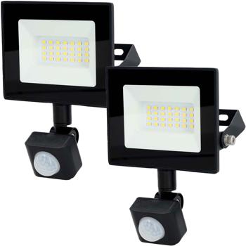 Preview: set of 2 robust LED garden spotlights made of aluminum with motion detector, 1620lm, 28 bright LEDs, IP44, black: weatherproof and reliable