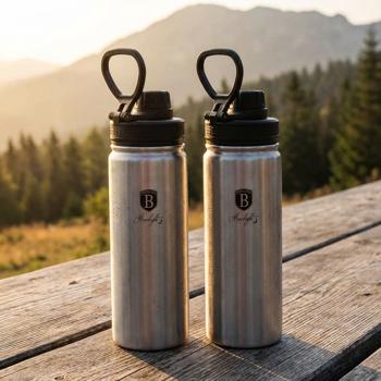 set of 2 Robust 540ml stainless steel drinking bottle / sports bottle: Durable, tasteless & ideal for fitness, outdoor & office, leak-proof & easy to clean