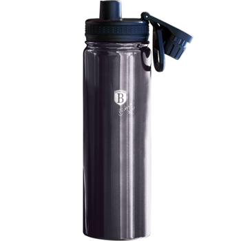 Preview: Trinkflasche 540ml Edelstahl Metallic-Dunkelgrau - Robust für Sport & Unterwegs - Hält Getränke lange heiss/kalt - Rutschfester Silikonboden