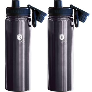 Preview: set of 2 drinking bottles, sports bottle, 540 ml each, stainless steel, color metallic dark grey
