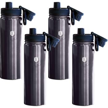 Preview: Set of 4 water bottles, sports bottles, 540 ml each, stainless steel, metallic dark gray color