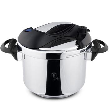 Preview: Turbo-Schnellkochtopf, 6 Liter aus Edelstahl - Top-Modernes Design, Sicherheitsventil - schonendes Garen durch Dampf - geeignet für alle Herdarten